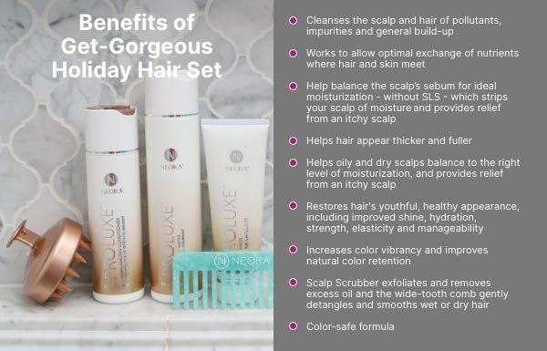 Infographic of the benefits of using the Get-Gorgeous Holiday Hair Set.